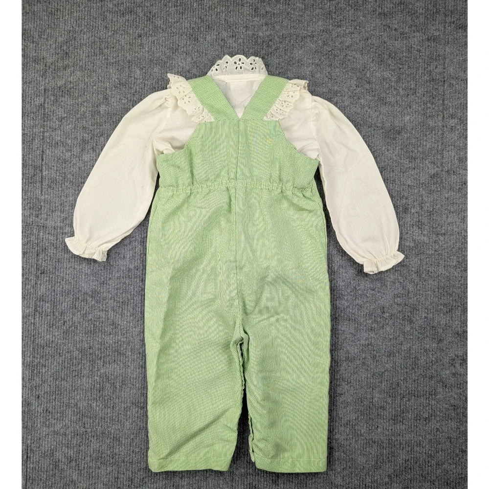 Vintage Magic Years Set Baby Girls 12-18M Retro 70s Prairie Green Lace Frilly